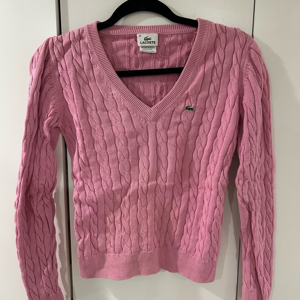 Lacoste Women's V-Neck Sweater in Pink